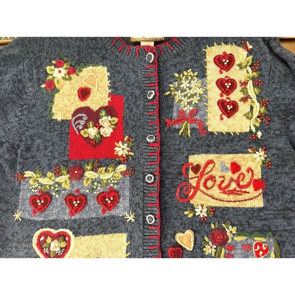 NWT Vintage Heirloom Large Valentines Embroidered Cardigan Grandma Cottagecore - Picture 9 of 11